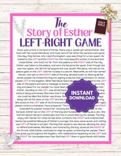 the story of esher left - right game is shown in this printable book