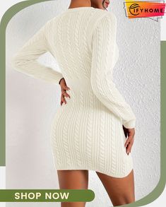 Classic and Comfortable Winter Pullover Cable Knit Sweater Dress, Pullover Mode, Winter Pullover, Sweater Gift, Dress Gift, Knit Sweater Dress, Mini Dresses Summer, Long Sleeve Bodycon, Long Sleeve Bodycon Dress