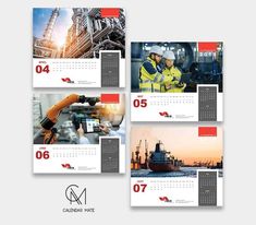 four calendars with images of workers in the oil and gas industry, each showing their own company's logo