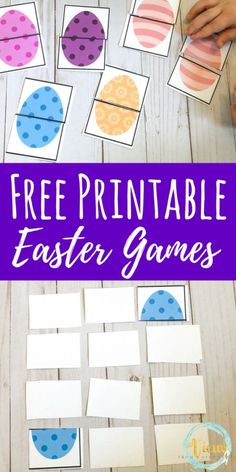 printable easter games for kids to play on the table with text overlay that reads, free printable easter games