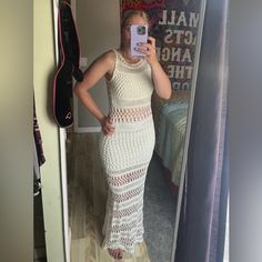 Crochet White Boho Dress. Great Quality, Thick Material Used To Crochet So Won’t Rip. Maxi Fit. Never Worn Other Than Pictures. Perfect For Summer. I Am 5’9” And It Was Too Short, That’s The Only Reason I Am Selling. Love This Dress! White Fitted Crochet Maxi Dress, Chic White Long Crochet Dress, Long White Chic Crochet Dress, White Fitted Maxi Dress For Beach, Fitted White Maxi Dress For Beach, White Fitted Crochet Summer Dress, White Fitted Crochet Dress For Summer, White Crochet Maxi Dress For Party, White Fitted Bohemian Crochet Dress