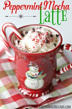 peppermint mocha latte in a red mug