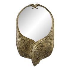 a mirror that is shaped like an animal's tail and has a bird on it