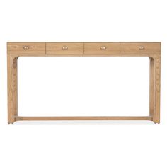 an oak console table with three drawers