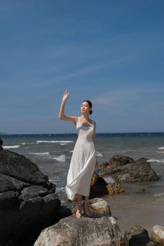 July U-Neck Dress | MEAN BLVD White A-line Elegant Slip Dress, Elegant White Maxi Slip Dress, Elegant Silk Beach Dress, Elegant Long Sleeveless Dress For Beach, Mean Blvd, U Neck, Skirt Design, Plain White, Knit Cotton