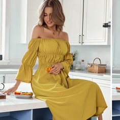 Mustard Dress Nwot. Fall Off-shoulder Dress For Brunch, Yellow Off-shoulder Midi Dress For Brunch, Off-shoulder Midi Dress For Brunch In Fall, Flowy Off-shoulder Midi Dress For Date Night, Chic Off-shoulder Sundress For Brunch, Fall Off-shoulder Midi Dress For Day Out, Off-shoulder Beach Dress For Fall, Cupshe Dress, Yellow Floral Maxi Dress