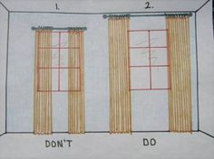 an image of two windows with curtains drawn on the same side, and one is labeled don't do