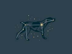 a dog with stars on its back and the zodiac sign in it's paws