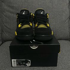 Black/White-Tour Yellow Black Breathable Air Jordan 4 Lace-up, Black Air Jordan 4 High-top Breathable, Black Breathable High-top Air Jordan 4, Black Air Jordan 4 Breathable For Sports, Yellow Basketball Shoes With Air Max Cushioning For Streetwear, Neon Yellow Breathable Sneakers With Round Toe, Black Breathable Air Jordan 4 For Sports, Yellow Jordan Shoes With Cushioned Footbed For Sports, Yellow Jordan Sports Shoes With Branded Insole