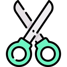 a pair of scissors sitting on top of each other next to each other with green handles