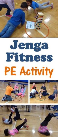 kids playing with toys on the floor in an indoor gym and text overlay reads, jennya fitness pe activity