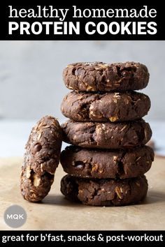 healthy homemade protein cookies stacked on top of each other