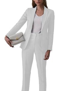 Business Womens 2Piece Suit Jacket Blazer Bridesmaids Wool Wedding Slim Workwear | eBay Fitted White Blazer For Office, White Fitted Office Lady Blazer, White Fitted Suit For Office Wear, Fitted White Suits For Office Wear, Fitted White Office Wear Suits, Elegant Blazer For Wedding, Elegant Solid Color Blazer For Wedding, White Fitted Office Wear Suit, Elegant Solid Color Wedding Blazer