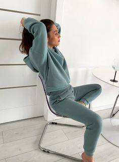 "Extremely warm and cozy tracksuit will definitely become the staple of every women wardrobe. It's a great choice for a cold season, because of the warm cotton material with a cozy fleece inside. This two piece set was made from extra soft durable high quality cotton. It's going to look great after multiple washes. Also, sage green color PENNY loungewear looks so beautiful too. Composition: 98% cotton, 2% elastane. (warm fleece inside) - Anastasia wears MINT color sweatsuit. - Full Color Card is Tracksuit Streetwear, Green Tracksuit, Green Kimono, Green Two Piece, Perfect Coat, Jogging Suit, Wear Green, Tracksuit Set, Mint Color