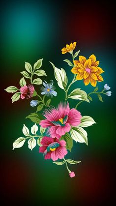 colorful flowers on a green and black background