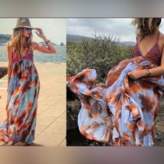 Zara- Tie Dye Flowy Maxi Dress Zara Embroidered Shirt, Zara Satin Dress, Halter Top Maxi Dress, Zara Floral Dress, Zara Maxi Dress, Embroidered Shirt Dress, Crochet Knit Dress, High Neck Maxi Dress, Crochet Halter