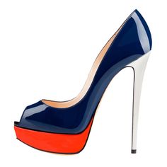 Retro Blue Peep Toe Stiletto Pumps with Red Platform Blue High Heels, Red Platform, Open Toe High Heels, Slip On Pumps, Blue Pumps, Super High Heels, Platform Stilettos, Stiletto Pumps, Peep Toe Heels