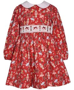 Bonnie Jean Little Girls Nutcracker Print Dress - Macy's Nutcracker Dress, Christmas Look, Pants Shirt Men, Traditional Christmas, Plus Size Shopping, Christmas Collection, Plus Dresses, Pan Collar