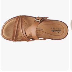 Brand New. No Box. Size 10 Style Type - Slide Sandals Collection - Clarks Closure - Material - Leather/Textile/Manmade Fabric Type - Leather Casual Beach Sandals, Leather Slippers For Men, Shoe Makeover, Size 10 Style, Clarks Sandals, Woman Sandals, Morning Nature, Good Morning Nature, Fashion Shoes Sandals