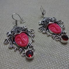 Artistic "Pink Carved Goddess With Ruby" Handmade Sterling Dangle Earrings (2" Drop) #12c All Of My Jewelry Is Handmade By Me In My Smoke & Pet Free Home!!!!!! Please Note That Every Item Purchased Comes In A Drawstring Organza Bag For Easy Gift Giving!!! Please Note That I Will Consider Any Reasonable Offer On My Jewelry!!!!!!!!!! Please Let Me Know If You Have Any Further Questions. Thanks For Stopping By And Have A Terrific Day!!!! Pink Pierced Earrings As Gift, Pink Sterling Silver Earrings For Pierced Ears, Pink Pendant Earrings As Gift, Artistic Nickel-free Pink Jewelry, Traditional Pink Jewelry With Ear Wire, Unique Pink Drop Earrings, Artistic Pink Dangle Jewelry, Artistic Pink Jewelry With Artistic Design, Unique Nickel-free Pink Earrings