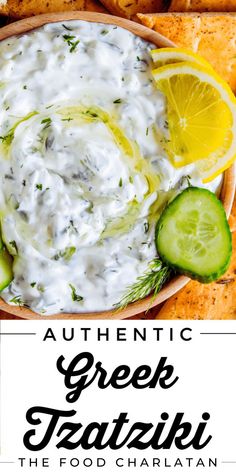 greek tzatziki with cucumbers and lemons on the side