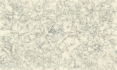 a drawing of flowers and leaves on a wallpaper background, with the outlines of roses