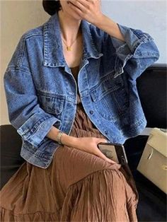 Product Show： Size(cm) Bust Shoulder Sleeve Length S 122 47 48 50 M 124 48 49 51 L 126 49 50 52 XL 128 50 51 53 Korean Fashion Jeans, Oversize Casual, Fashion Jeans, Denim Jacket Women, Casual Coat, Women Vintage, Jacket Women, Needle And Thread, Shoulder Sleeve