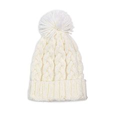 a white knitted hat with a pom - pom