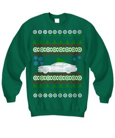 a green christmas sweater with an image of a car