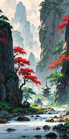 Dreamy Pictures, Christmas Wallpaper Aesthetic, Zhangjiajie, Japanese Drawings, Japon Illustration, Art Gallery Wallpaper, Art Wallpaper Iphone, Cool Wallpapers Art, Beautiful Landscape Wallpaper