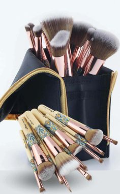 Makeup Brush Set - Vegan Cruelty-Free - 12 Brushes with Stylish Black Pouch - A.A.Y FASHION Ecotools Makeup Mixer, Brush Set Ulta, Makeup Brushes Sets, Kabuki Makeup Brushes With Cover, Wooden Makeup Brush Set, Best Cheap Makeup Brushes, Bamboo Makeup Brushes, Black Pouch, Makeup Brush Set Professional