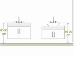 two sinks are shown with measurements for each sink and the other one is in front of them