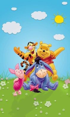 winnie the pooh, tigger, piglet and piggy are standing on top of each other