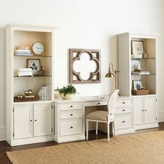 a white desk and chair in a room