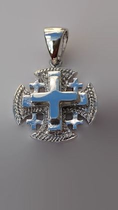 Jerusalem Crusifix ELEGANT Pendant 925 Silver Sterling Cross Plated White Gold Valentine's Day, White Gold, Collectibles