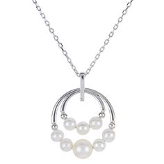 Sterling Silver Cultured Freshwater Pearl Double Circle 18" Necklace  Contemporary and chic, this pretty necklace features a double circle drop with white pearls lining the lower portion. Slip it on anytime for elegant looks that are in style and right on-trend.        Necklace approx. 18"L      Drop approx. 1"L x 3/4"W     Stamped .925     Cable link chain; lobster claw claspe   Stone Information       All sizes and weights approximate     Cultured Freshwater Pearl - Round (4-6mm) Elegant Silver Open Circle Necklace, Elegant Open Circle Silver Necklace, Elegant Circular Necklace For Formal Occasions, Elegant Circular Necklaces For Formal Occasions, Elegant Circle Necklaces For Formal Occasions, Elegant White Gold Circular Necklace, Elegant White Gold Circle Necklace, Elegant Pearl Jewelry In Circle Shape, Elegant Circular Pearl Jewelry