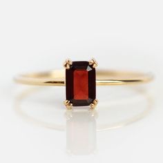 Solid Gold Natural Gemstone Baguette Birthstone Ring | Local Eclectic Promise Rings For Girlfriend, Birthstone Band, Delicate Gold Ring, January Birthstone Jewelry, Garnet Birthstone, Local Eclectic, Everyday Ring, Gold Gemstone Ring, Everyday Rings