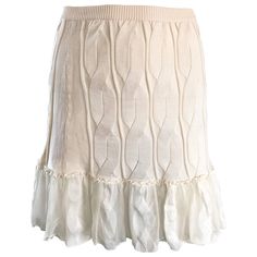 Chic vintage 1990s unworn CALVIN KLEIN COLLECTION silk mini skirt OR strapless top! This is one of those pieces that TRULY can be worn as wither a skirt or blouse, and looks like it is supposed to actually be one of those! Classic off-white ivory color. Looks like a sweater at first size, but is really lightweight silk. Silk chiffon flirty ruffle hem. In great unworn condition. Made in Italy. Approximately Size Small / Medium Measurements: (lots of stretch) 24-28 inch waist 32-38 inch hips 17 in Cheap Vintage Cotton Mini Skirt, Short Ruffle Skirt, Ruffled Skirts, White Ruffle Skirt, Silk Mini Skirt, Black Lace Crop Top, Skirts White, Black Lace Bodysuit, Pleated Shirt