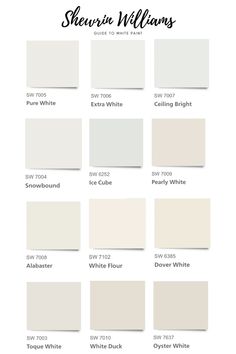 sheryl williams's white paint color chart for the new year, with all different shades