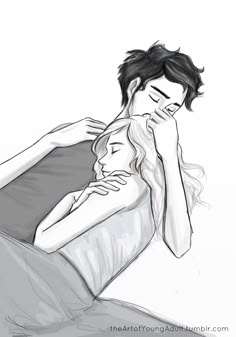 a drawing of a man hugging a woman