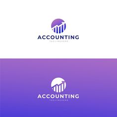 the logo for an accounting company is shown in purple and blue colors, with a circular