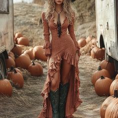 ingshows Fall Pictures Dress, Thanksgiving Party Outfit Women, Cowboy Boots With Dress Wedding Guest, Hippie V-neck Fall Dress, Hippie V-neck Dresses For Fall, Spring Long Sleeve Maxi Dress For Costume Party, Fall Hippie V-neck Maxi Dress, Fall Festival V-neck Maxi Dress, Fall Festival Maxi Dress V-neck