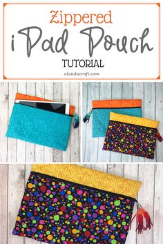 the zippered ipad case is made from fabric and has colorful dots on it