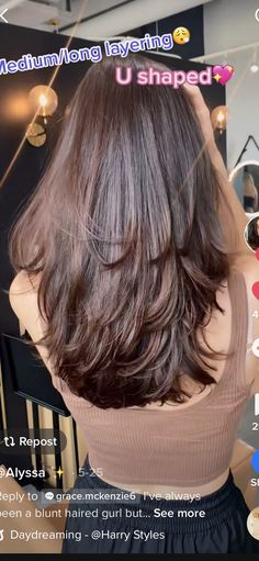 Medium U Shaped Haircut With Layers, Hair Cut Ideas For Girls Layers, Square Box With Layers Haircut, U Shape Medium Length Hair, Long Layered V Shaped Haircut With Curtain Bangs, Deep Layer Haircut For Medium Hair, Trimmed Hairstyles Women, Below Shoulder Length Haircut, Medium Length Long Layers Face Framing