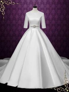 Modest Satin Wedding Dress with Sleeves ANYA Modest Satin Wedding Dress, Satin Wedding Dress With Sleeves, Wedding Dress With Half Sleeves, Hoop Petticoat, Wedding Dress Illustrations, Dress Quotes, Wedding Dress With Sleeves, Modest Wedding Dress, Dress Illustration