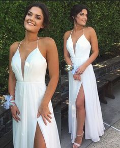 Wite Prom Dresses, Women In White, Classy Wear, Halter Prom Dresses, Future Style, Prom Ideas, White Prom Dress, School Dances, Dresses Outfits