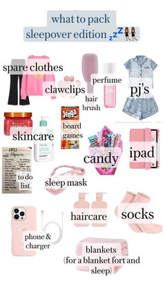 the contents of a woman's personal care kit are shown in pink and white