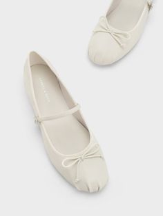 Chalk Bow Mary Jane Flats Merry Jane, White Ballet Flats, Satin Ballet Flats, White Flat Shoes, Wedding Shoes Flats, Stunning Shoes, Faux Leather Heels, Fashion Wishlist, Charles Keith