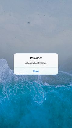 an iphone screen with the message reminderr on it's left side and ocean waves in the background