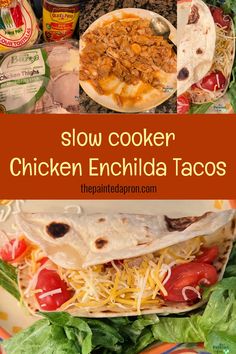 slow cooker chicken enchilada tacos with lettuce and tomatoes